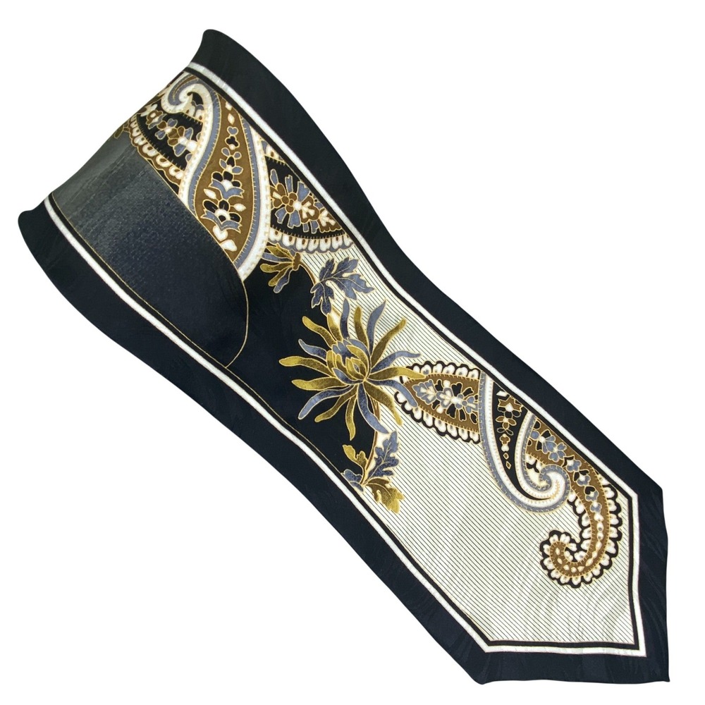 Bergamo‎ New York Tie Mens Silk Paisley Floral Black Gold Art Deco Elegant 58X4
